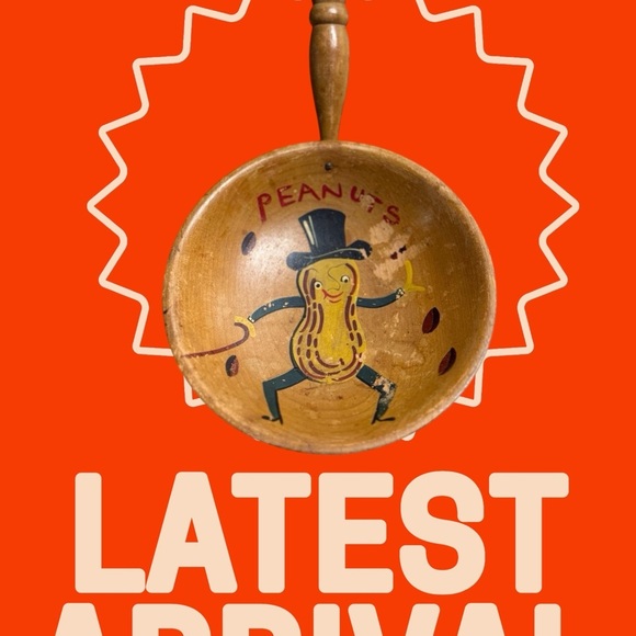 Antique Mr Peanut Hand Painted Wood Snack Bowl With Handle Wall Art - Picture 1 of 5